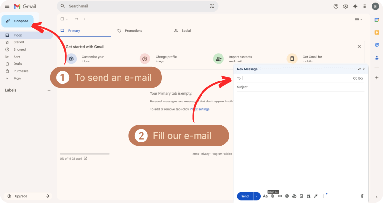 Email interface showing where to compose